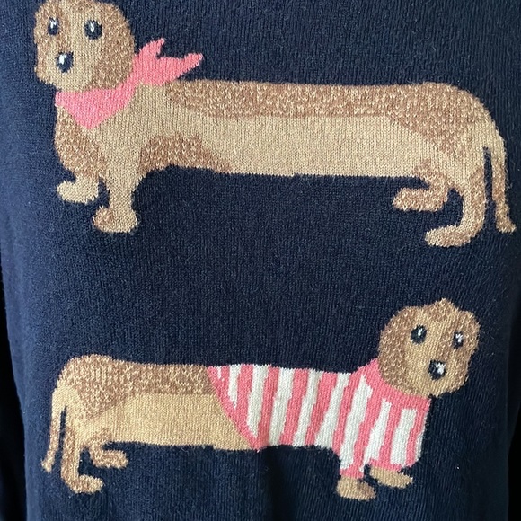 Talbots 3 Dachshunds doggies lightweight navy cotton sweater top LP - Picture 5 of 9